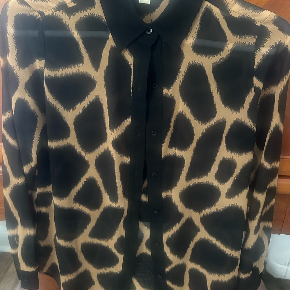 Michael Kors Black and Tan Animal Print Blouse